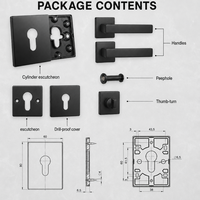 Ensemble de poignée de porte intérieure avec serrure à mortaise, finition noir mat, rosette carrée, poignée carrée, ensemble de serrure avec visière carrée