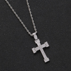 Wide Multi-Row CZ Cross Pendant, Unisex Minimalist Hip Hop Necklace, <b>Iced</b> <b>Out</b> Religious <b>Chain</b> Jewelry - Product Image 3