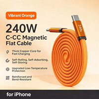 Kabel Charger Magnetik Nilon Kepang Datar 240W Terbaru 2026, Kabel USB Tipe C untuk Android, iPhone, Power Bank, Perangkat Seluler