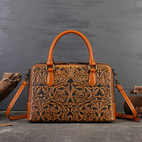 Tas Selempang Kulit Asli Harga Terbaik untuk Wanita Gaya Vintage Mewah Pola Bunga Timbul Poliester Tunggal