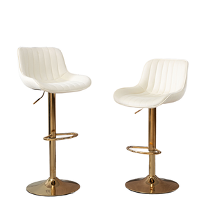 Modern Light Luxury Design Hotel and Bar <b>Adjustable</b> Height <b>Stool</b> Metal Frame Arms & Backrest White Leather Bar <b>Stool</b> - Product Image 1