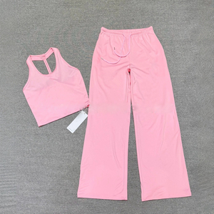 Conjunto Deportivo de 2 Piezas para <span class=keywords><strong>Mujer</strong></span>: Top de Tirantes Finos con Espalda Hueca y Pantalones Acampanados de Cintura Alta con Cordón, Elásticos, para Yoga - Product Image 4