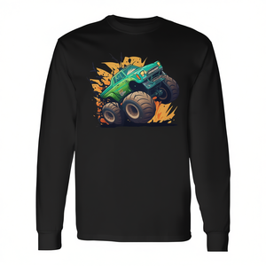 T-shirt a maniche lunghe Monster Truck per ragazzi, design vintage con tramonto - Product Image 2