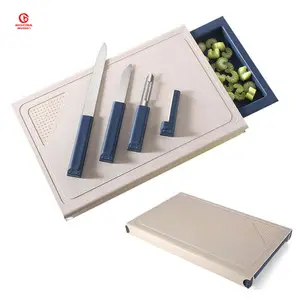 6 In1 Camping Chopping Board Knife Peeler Set Food Serving Tray Plastic Cheese Cutting Board with Knife Sharpener
