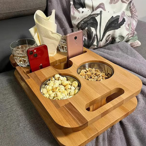 Bamboo Sofa <b>Snack</b> <b>Tray</b> 35x27x9cm Multi Hole Wooden Organizer For Food Coffee Tea Storage Rack Desktop Serving <b>Tray</b> - Product Image 3