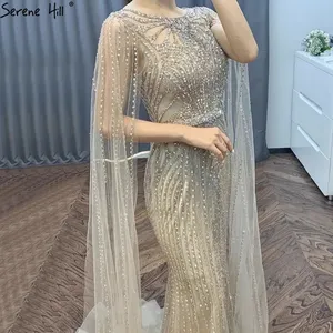 Collina serena su misura sirena marrone elegante 2024 con maniche a mantello di lusso in rilievo abiti da sera abiti da donna festa LA70638 - Product Image 1