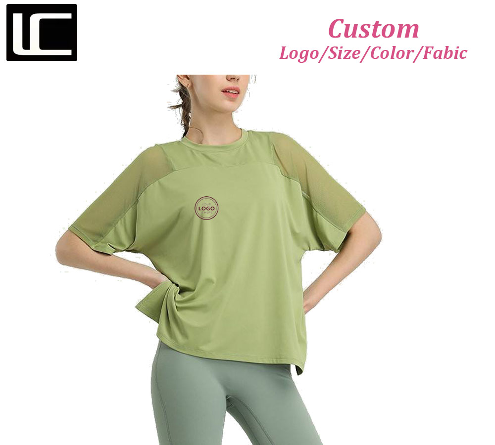 Ladies Breathable Mesh Patchwork Sport Tee Stretch Loose Plus Size Casual Fitness Yoga Wear Top Women's T-Shirt