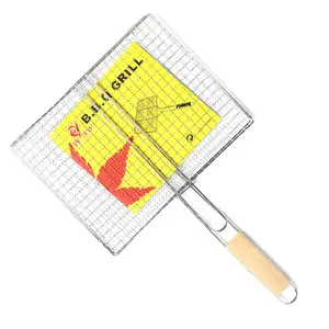 Kitchen Accessories Outdoor BBQ Accessories Stainless Steel BBQ Mesh Grill with Wood Handle