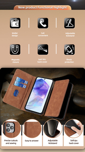 Étui de téléphone en cuir de luxe avec béquille pour Samsung <span class=keywords><strong>Galaxy</strong></span> A56 A55 A54 A53 A35 A34 A16 A15 avec porte-cartes magnétique - Product Image 3