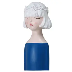 Modern Art Blue White Lonely Girl Resin Creative Portrait Doll Craft Decoration