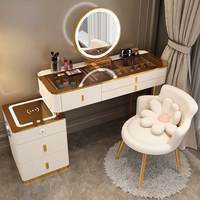 Coiffeuse de chambre moderne éclairée, réglable et extensible avec miroir, plateau en MDF et verre