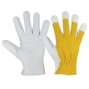 Leather Grain Safety <b>Gloves</b> Breathable Flexible Yellow White <b>Knit</b> Wrist Anti-Slip Fingertips General Purpose Work <b>Gloves</b> - Product Image 1