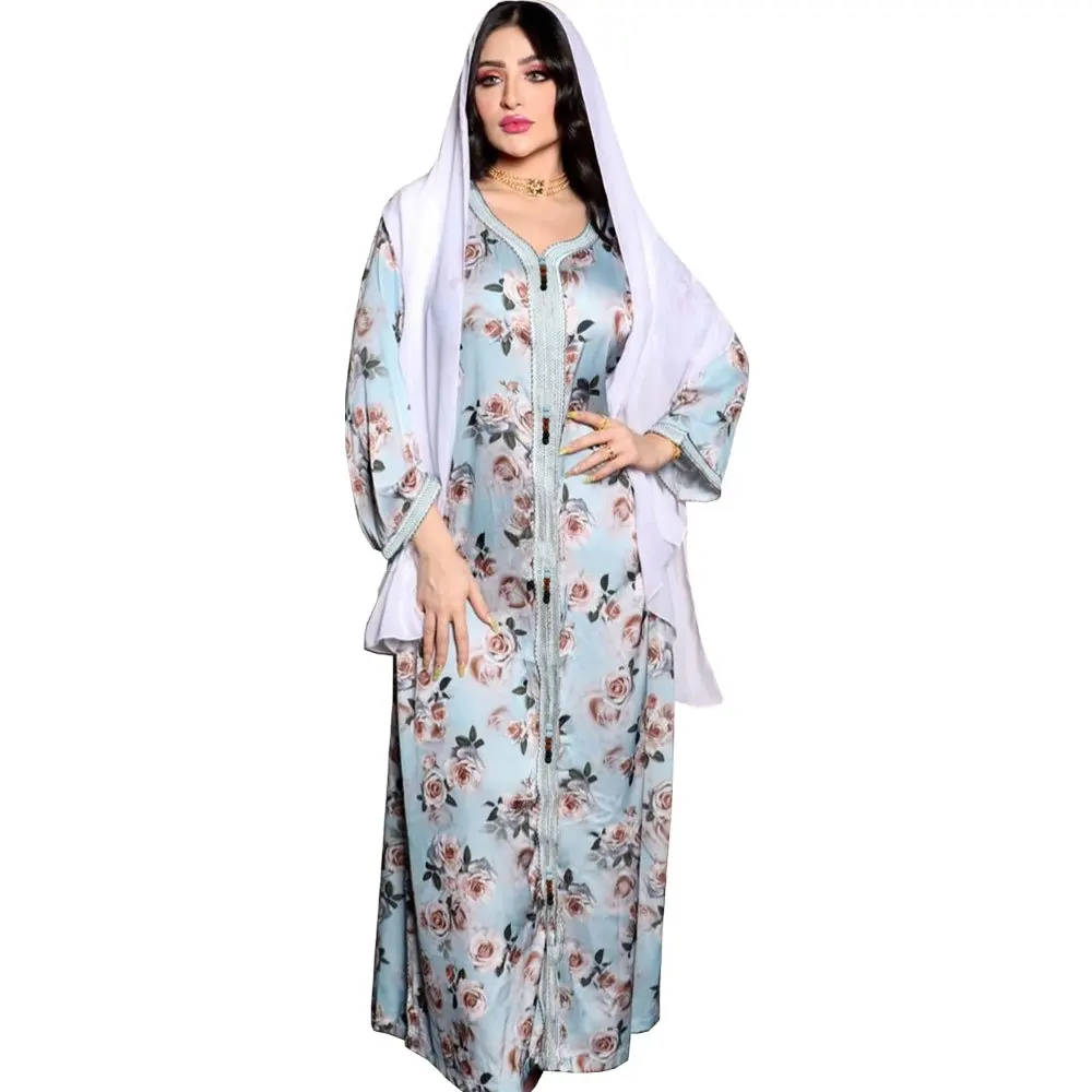 Nieuw Ontwerp Moslim Marokko Kaftan Bloemenprint Vrouwen Islamitische Kleding Abaya Esthetische Abaya Dubai Homme