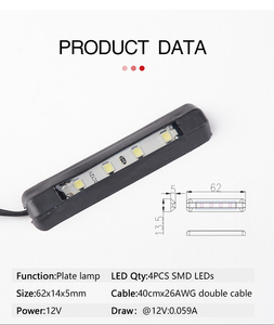 Lámpara LED Ultrafina para Matrícula |   Luz de Matrícula Impermeable de 12V 4 SMD para Camión y Remolque |   Cable de 62x14x5mm y 40cm - Product Image 2