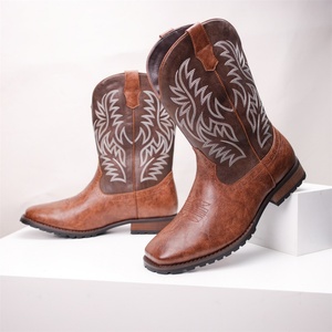 Bottes de cowboy western vintage brodées pour hommes, grande taille, mi-mollet, à bout carré, talon épais, style Chelsea Knight, hiver, transfrontalières - Product Image 4