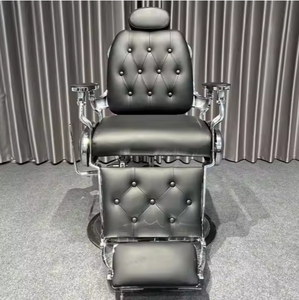 Sillón de Barbería Ergonómico Clásico Negro, Rotación de 360 Grados, Altura Ajustable, Cuero PU Resistente, Detalles Plateados, para Salón de Belleza - Product Image 3