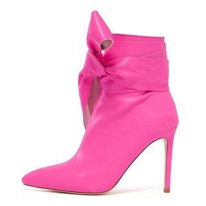 Bottines courtes sexy pour femme à bout pointu, extensibles, à talon aiguille, avec nœud en dentelle - Product Image 3