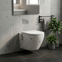 WC suspendu en céramique sans bride avec chasse d'eau par gravité, design marbre personnalisé