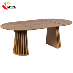 Muebles de Restaurante de Diseño Nórdico <span class=keywords><strong>Minimalista</strong></span>, <span class=keywords><strong>Mesa</strong></span> de Comedor Ovalada de Madera MDF Rústica, <span class=keywords><strong>Mesa</strong></span> de Comedor <span class=keywords><strong>Redonda</strong></span> Extensible - Product Image 2