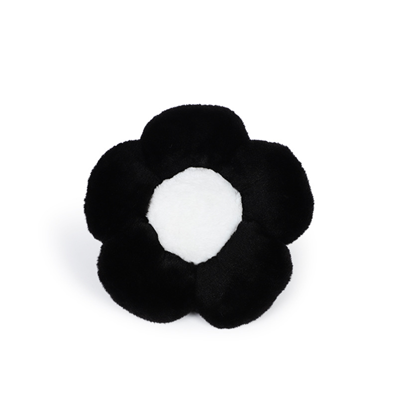 Appui-tête fleur en poils de lapin, noir avec noyau blanc