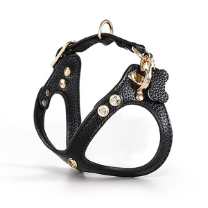 Arnés de Cuero Genuino de Alta Calidad con Diamantes para Perros Pequeños, Juego de Arnés, <span class=keywords><strong>Collar</strong></span> y Correa, Venta al Por Mayor - Product Image 5