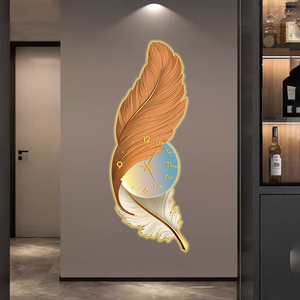 Orologio da Parete con Dipinto di Piume di Lusso, Decorazione Moderna per Casa, Arte Murale LED all'Ingrosso - Product Image 3