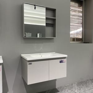 WJL Modern Moisture-Proof Ceramic Basin Wall-Mounted <strong>Vanity</strong> Cabinet Set with Lighted Mirror for <strong>Hotel</strong> Bathrooms Bathroom <strong>Vanities</strong> - Product Image 5
