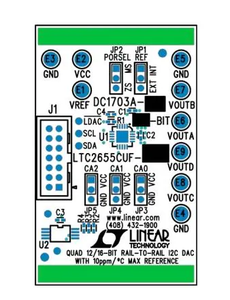 Analog Devices DC1703A-B LTC2655 Herramientas de desarrollo de circuitos integrados para conversión de datos de audio, DACs cuádruples I2C de 16/12 bits, 10 ppm/C máx. - Product Image 2
