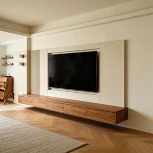 Meuble <span class=keywords><strong>TV</strong></span> flottant en <span class=keywords><strong>bois</strong></span> de style nordique pour salon, unité <span class=keywords><strong>TV</strong></span> moderne sur mesure pour la maison - Product Image 2