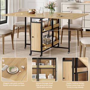 Kunden spezifischer moderner faltbarer Esstisch mit Rädern Kompakter mobiler ausziehbarer Küchentisch mit Aufbewahrung schrank für 4-6-Sitzer - Product Image 3