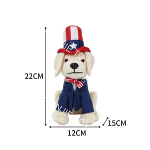 Custom plush 22CM seated beige dog toys with hat suit bowknot emulation Soft Cute Animal Toy Costumes Dressed dog performance