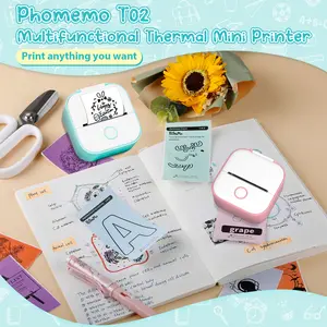 Phomemo T02 Mini impressora de bolso sem tinta para impressão de fotos recibo térmico portátil para mini impressora fotográfica