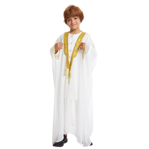 Nouveaux turbans arabes musulmans pour hommes de Dubaï, broderie dorée, ouverture frontale, abaya pour enfants, vêtements d'été doux pour jeunes enfants, logo personnalisé pour l'Aïd - Product Image 4
