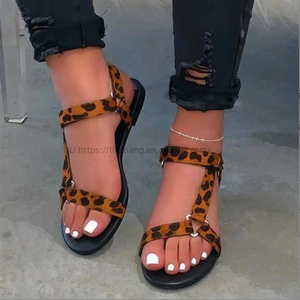 New Summer Wholesale Hot Sale <b>Women</b> Leopard Open Toe Ankle Straps Outdoor Fashion Sandals - Product Image 2