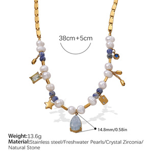 vintage court style titanium steel necklace light luxury high end zircon natural pearl <b>bracelet</b> set niche versatile jewelry - Product Image 3