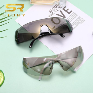 STORY W189 Y2K One Piece Lens Gafas de sol sin montura Mujeres Hombres Trendy Shield Oversized Mirrored Silver Siamese Gafas de sol sin marco - Product Image 2