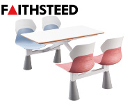 Ensemble table et chaises de cantine 4 places, table de cafétéria intégrée pour le personnel avec structure robuste