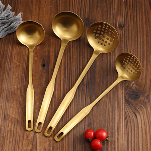 Retro Gold Stainless Steel Soup Ladle Set 5Pc Strainer Spoon Commercial Kitchen Cooking Tool - Product Image 4