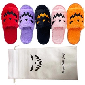 Autumn Pink <strong>Orange</strong> Halloween Pumpkin Lantern Slippers Soft Furry Comfort Closed Toe <strong>Slides</strong> Outdoor Fuzzy House Slippers - Product Image 2