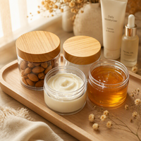 Bocaux de stockage vides sans BPA 100ml 200ml 250ml 300ml, pots en plastique PET à large ouverture avec couvercle imitation bois pour produits de soin de la peau