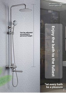 <span class=keywords><strong>Barre</strong></span> <span class=keywords><strong>de</strong></span> <span class=keywords><strong>douche</strong></span> coulissante en acier inoxydable brossé avec pommeau <span class=keywords><strong>de</strong></span> <span class=keywords><strong>douche</strong></span> en céramique, mitigeur monocommande, bec allongé, design moderne et épuré, fixation murale, effet pluie - Product Image 4