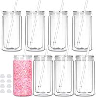 Gobelet en plastique à double paroi de 16 oz avec couvercle et paille, style globe de neige, lot de 50, USA RTS