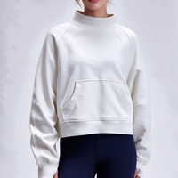 Sweat-shirt à col montant pour femme OEM, couleur unie, 100% coton molletonné, pull oversize, style automne