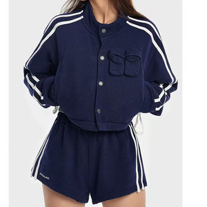 Tùy Chỉnh Phụ Nữ Windproof Phụ Nữ Của Casual Tracksuits Áo Khoác Quần Short Phù Hợp Với Bộ Dài Tay Áo Khoác + Quần Ngắn 2 Pcs - Product Image 6