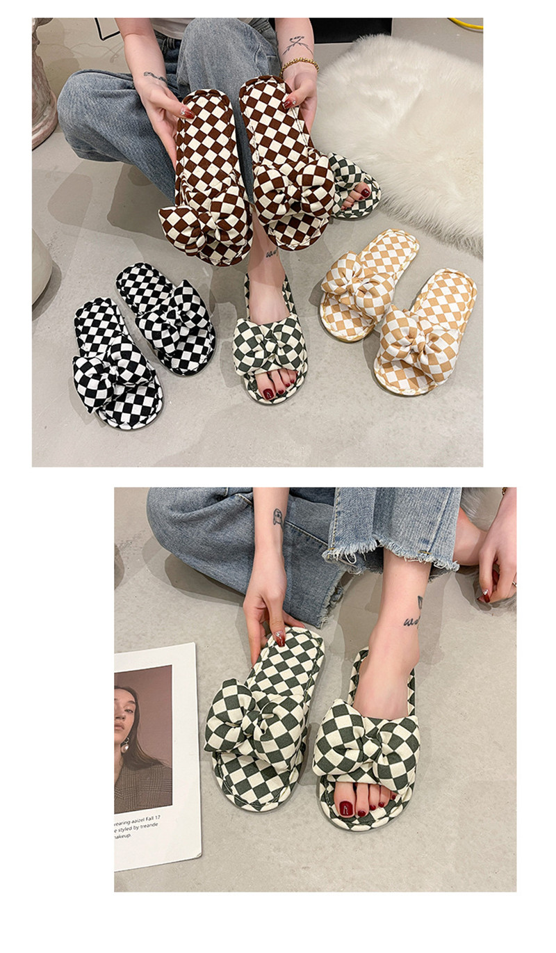 2023 Checkerboard Cross Thick Soft Cotton Slippers Outdoor Fashion Ringer Slippers House Shoes