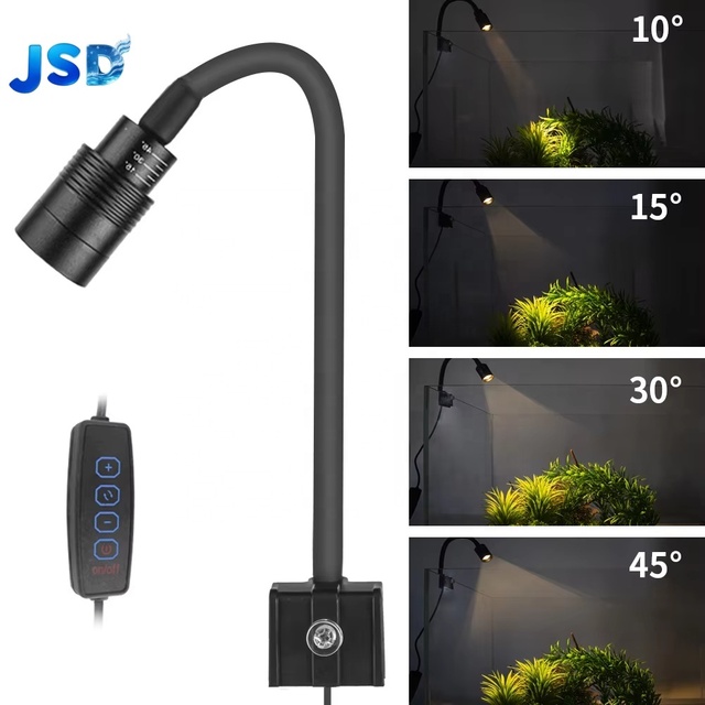 JSD 3W Clip on LED Aquarium Light USB Powered 3 Color Modes Adjustable Brightness Focusable Light for Nano Planted Fish Tanks