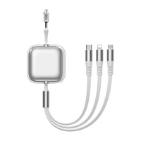 Cable de Carga Retráctil 5 en 1 de Alta Calidad de 1.2m, Cargador USB para Auto con Cable Retráctil para Teléfono Móvil