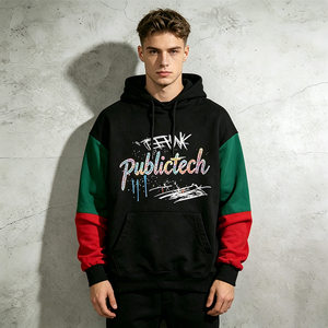 เสื้อฮู้ดดี้ผู้ชายแบบสั่งทำพิเศษ หนัก 480GSM ผ้าเฟรนช์เทอร์รี่ ตัดต่อสี พร้อมเชือกผูก ปักลายดิจิตอล ตัวอักษร ป้องกันขนร่วง มีกระเป๋า ผลิตตามแบบ OEM - Product Image 3