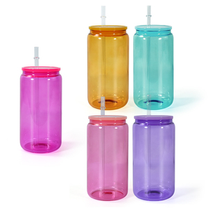 Factory stocked 16oz colorful glass can sublimation Custom Logo Glass Cups Beer Can16oz glass tumbler with plastic lids