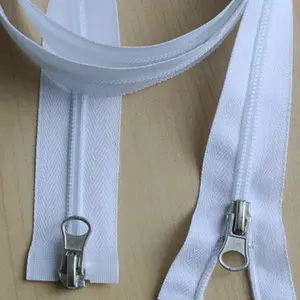 Zipper de metal com dentes de prata 5 #, sacos de mochila com zíper de ponta aberta dupla para vestuário